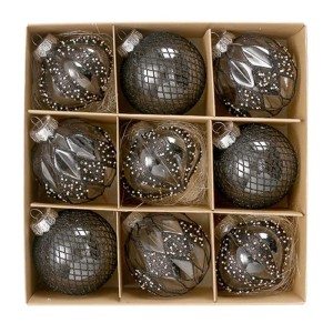 Bombki choinkowe czarne 9 szt. Ozdoby świąteczne z brokatem i wzorami