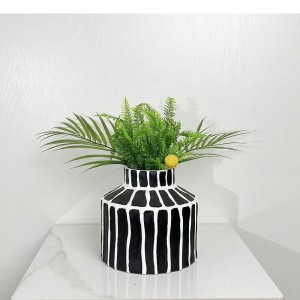 Ceramiczny Wazon Geometryczny Czarno-Biały 19x 20cm Dekoracja Domu