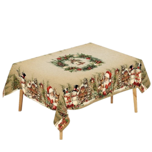 Obrus Świąteczny Vintage – Dekoracja na Stół z Mikołajem i Bałwankiem