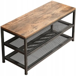 Szafka na Buty z Siedziskiem Ławka Industrialna Loft 73 cm - Metal i Retro Drewno