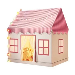 Duży Namiot Domek dla Dzieci – Zamek Księżniczki i Dom Marzeń, Beżowo-Różowy 