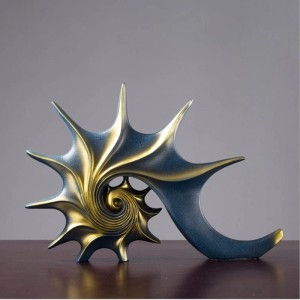 Ekskluzywna Statuetka Muszli z Żywicy – Duża Rzeźba Ślimaka Morskiego 43cm, Niebiesko-Złota Dekoracja do Salonu i Biura, Nowoczesna Ozdoba na Ganek