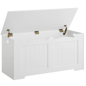 Biała Skrzynia na Zabawki i Siedzisko 2w1 – Drewniany Kufer do Przechowywania, Ławka do Przedpokoju i Salonu