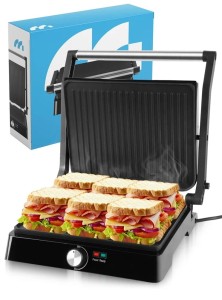 Grill Elektryczny Opiekacz 2200W Maltec – Kontaktowy Grill do Panini i Mięsa, Powłoka Teflonowa, Rozkładany 180°
