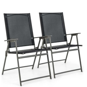 Składane Krzesła Ogrodowe 2 szt. – Czarny Zestaw na Taras i Podwórko
