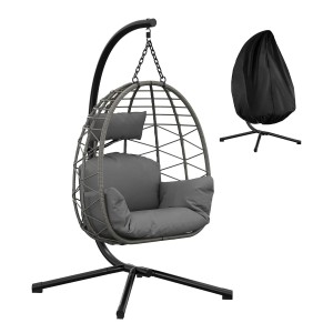 Fotel Wiszący Jajko Ogrodowe – Składana Huśtawka ze Stelażem, Poduszkami i Pokrowcem 