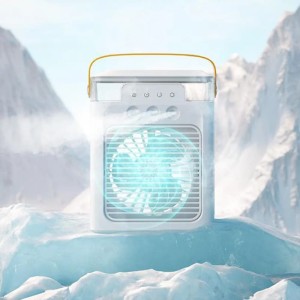 Przenośny Mini Klimatyzator Biurkowy USB Atuwebo – Chłodnica Powietrza 3w1, Nawilżacz, Aromaterapia, 7 kolorów LED 