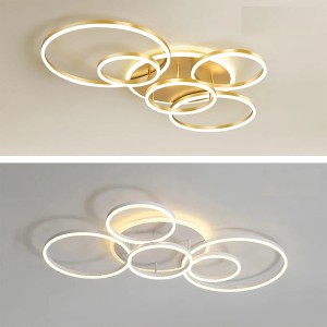 Nowoczesna Lampa Sufitowa LED IRALAN 110cm – Plafon 5 Ringów, Ściemnialny + Pilot i Aplikacja