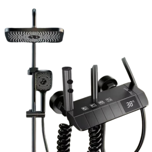 Bateria Panel Prysznicowy z Termostatem i Wyświetlaczem LED – Zestaw Natryskowy 4-Funkcyjny 