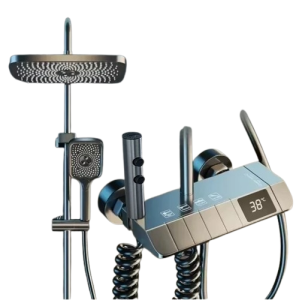 Bateria Panel Prysznicowy z Termostatem i Wyświetlaczem LED – Zestaw Natryskowy 4-Funkcyjny 