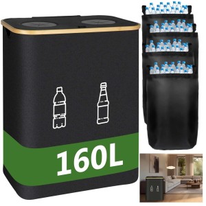 Kosz Pojemnik na Butelki Zwrotne i Puszki Kaucyjne 160L 4 Wyjmowane Worki Segregacja Odpadów do Kuchni 