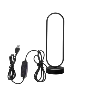 Nowoczesna Lampka Nocna LED Ring G-Style Trójkolorowe Ściemnianie USB Designerska Lampa Stołowa Ambientowa Czarna 