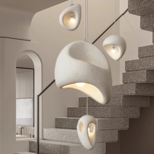 Lampa Wisząca Wabi Sabi z Żywicy E27 – Designerski Żyrandol LED w Stylu Japońskim