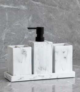 Zestaw Łazienkowy Marmur Biały Dozownik  Kubki Taca