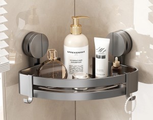 Narożna półka prysznicowa na kosmetyki szara