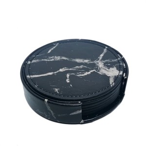 Zestaw Podkładek pod Kubki Czarne Skórzane 6 sztuk Wzór Marmurowy