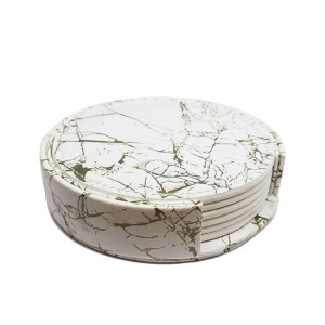 Zestaw Podkładek pod Kubki Białe Skórzane 6 sztuk Wzór Marmurowy