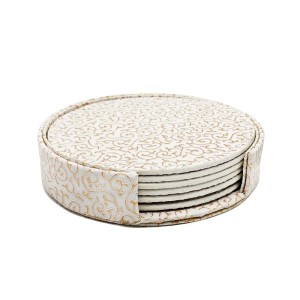 Zestaw Podkładek pod Kubki z Ornamentem Białe Skórzane 6 sztuk