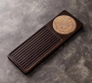 Taca do Herbaty Drewniana z Podstawką Japońska Długość 34 cm